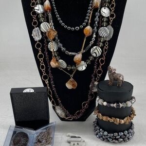Boho Long Statement Natural Stone Jewelry w/Jasper/Citrine/Garnet/Pearl & More